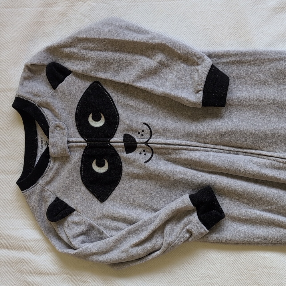 carter's gray raccoon fleece zipper footie sleeper pajamas 3T toddler boys - Picture 6 of 6